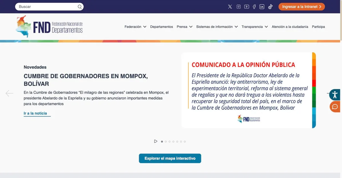 Screenshot of the National Federation of Departments site