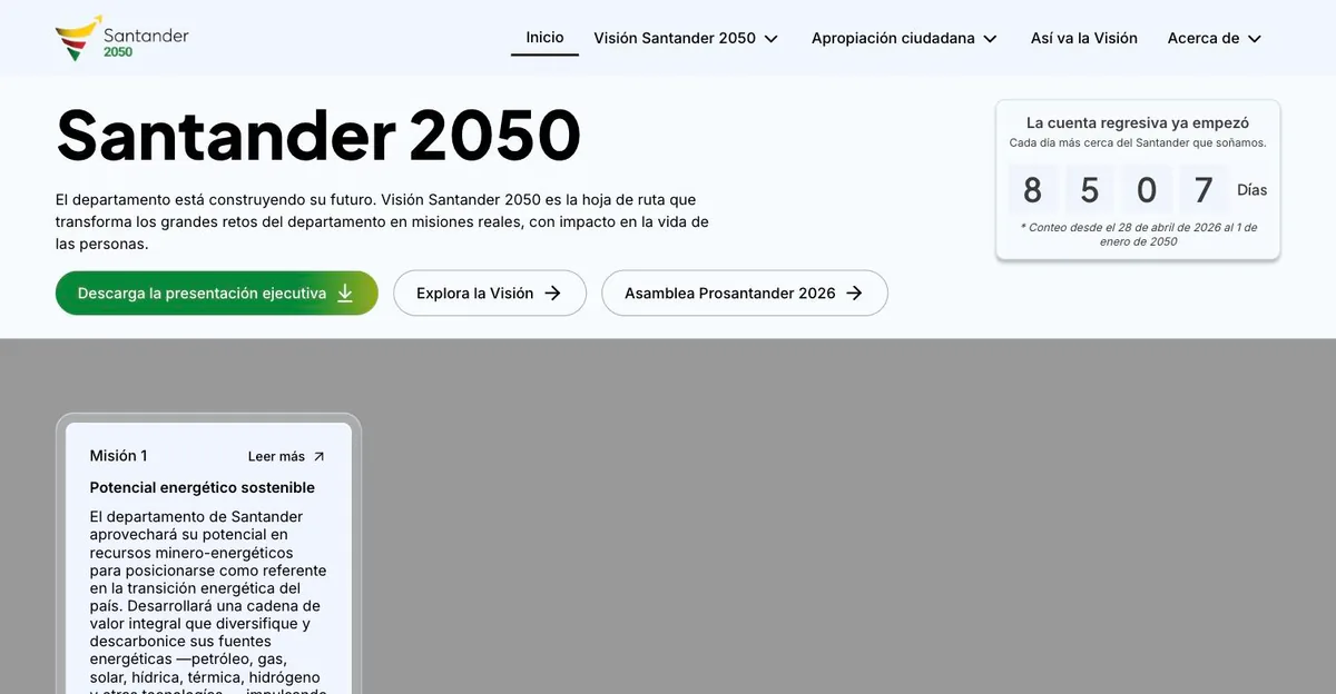 Screenshot of the Santander 2050 site
